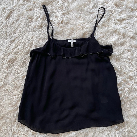 Joie ruffled beaded silk camisole top black size M - Picture 1 of 7